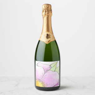 Whimsical Pink Watercolor Flower Sparkling Wine Label