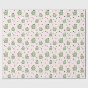 Whimsical Pink Watercolor Frog Baby Shower Wrapping Paper