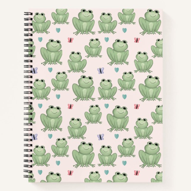 Whimsical Pink Watercolor Frog Nursery Notebook (Front)