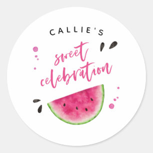 Whimsical Pink Watermelon Birthday Party Classic Round Sticker