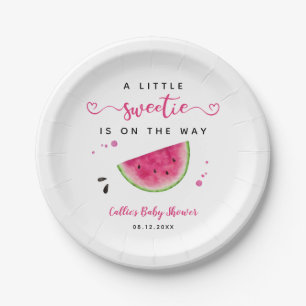 Whimsical Pink Watermelon Girl Baby Shower Paper Plate