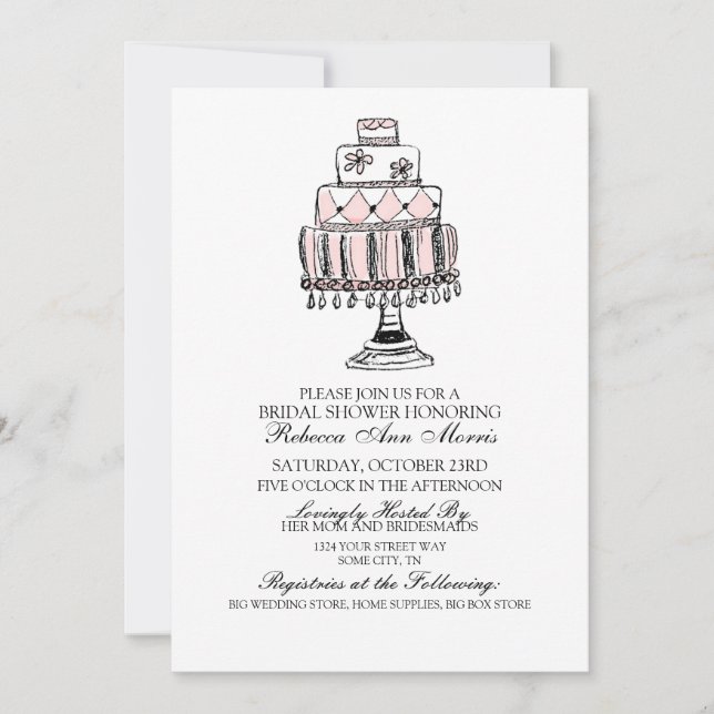 Whimsical Pink Wedding Cake Bridal Shower Invitation (Front)