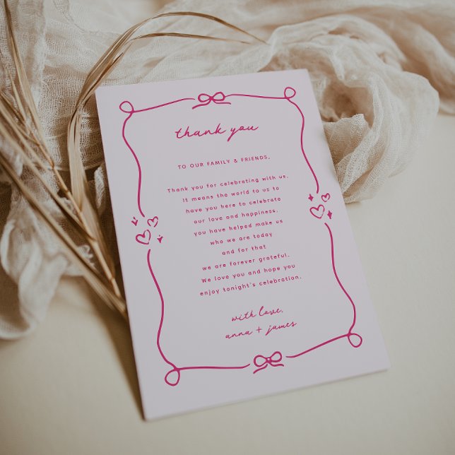 Whimsical Pink Wedding Reception Table Thank You Card (Creator Uploaded)