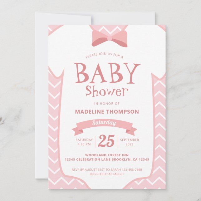 Whimsical Pink White Bow Tie Baby Girl Baby Shower Invitation (Front)
