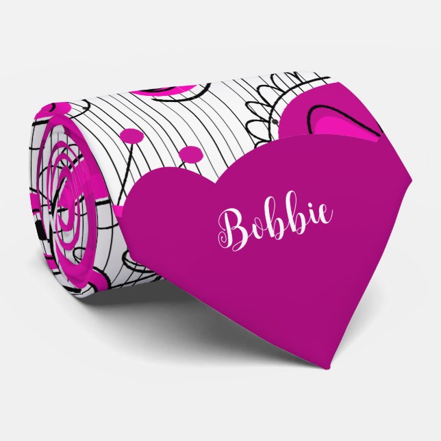 Whimsical pink white hearts flowers floral name tie (Rolled)