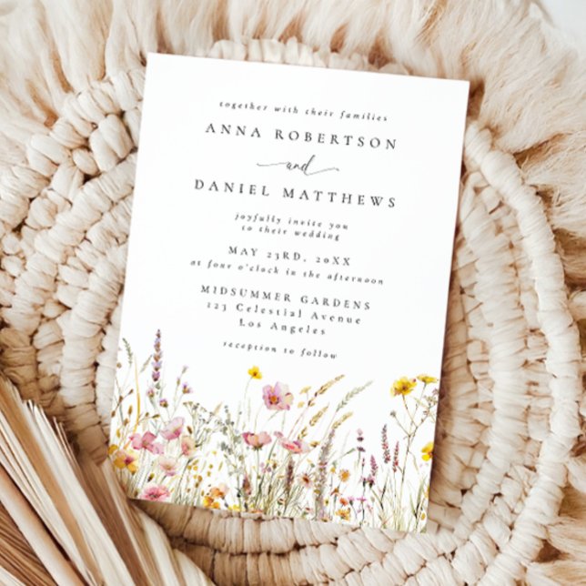 Whimsical Pink Wildflower Wedding Invitation (Creator Uploaded)