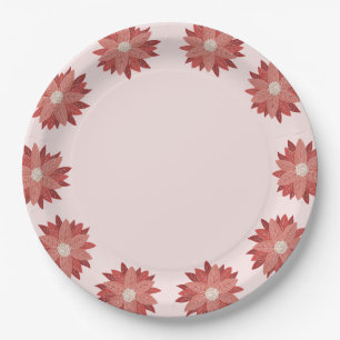 whimsical pink winter christmas poinsettia paper plate