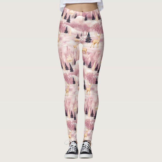 Whimsical Pink Winter Landscape (1) Leggings (Front)