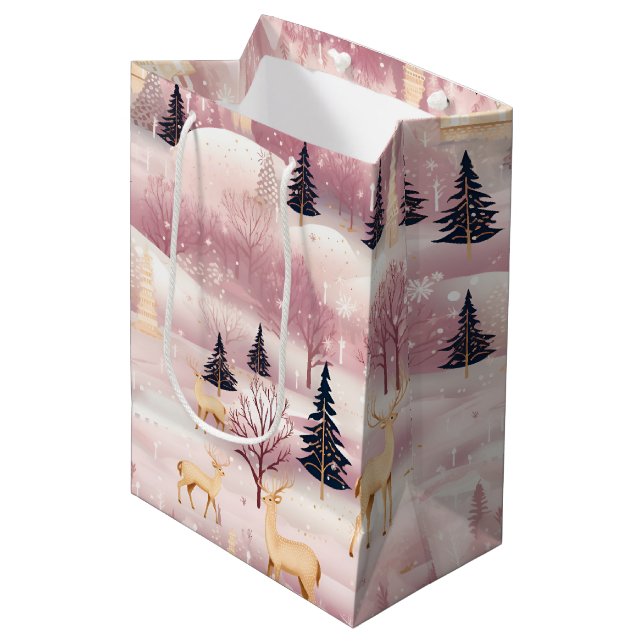 Whimsical Pink Winter Landscape (1) Medium Gift Bag (Front Angled)
