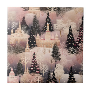 Whimsical Pink Winter Landscape (2) Tile