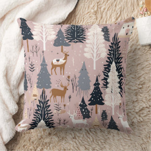 Whimsical Pink Winter Landscape (3) Cushion