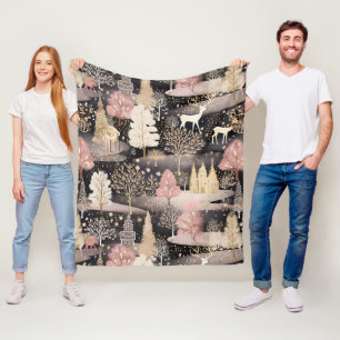 Whimsical Pink Winter Landscape (6) Fleece Blanket