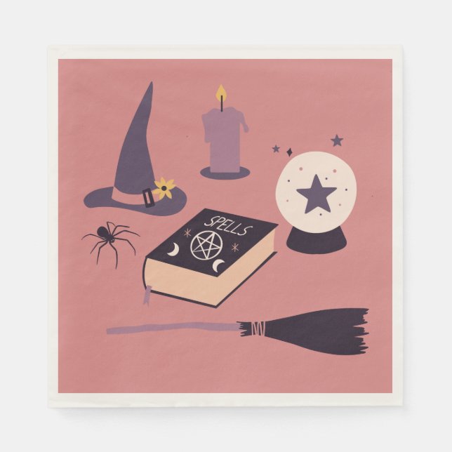 Whimsical pink witchy themed Party  Napkin (Front)