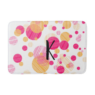 Whimsical Pink &Yellow Monogram Polka-Dot Pattern Bath Mat