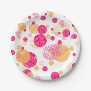 Whimsical Pink & Yellow Polka-Dot Pattern Paper Plate