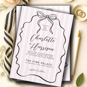 Whimsical Pinstripe Bow Wedding Invitation