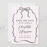 Whimsical Pinstripe Bow Wedding Save The Date
