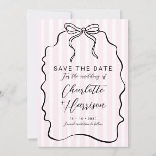 Whimsical Pinstripe Bow Wedding Save The Date Invitation