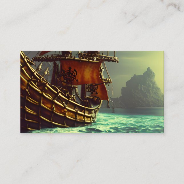 Whimsical Pirate Ship Triptych Business Card (Front)