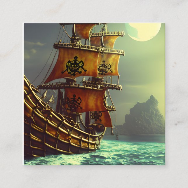 Whimsical Pirate Ship Triptych Square Business Card (Front)
