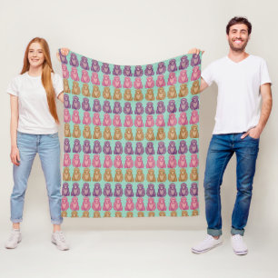 Whimsical Pixel Style Colourful Monkeys Fleece Blanket