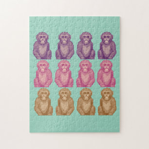 Whimsical Pixel Style Colourful Monkeys Jigsaw Puzzle