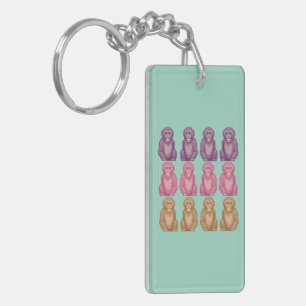 Whimsical Pixel Style Colourful Monkeys Key Ring