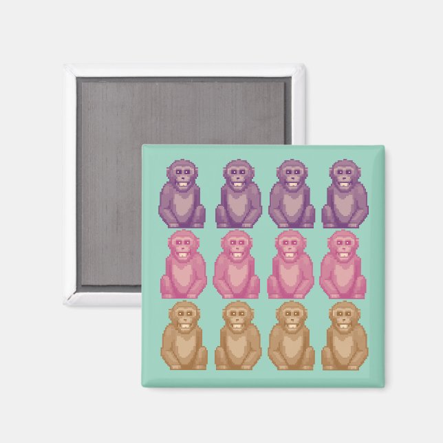 Whimsical Pixel Style Colourful Monkeys Magnet (Front/Back)