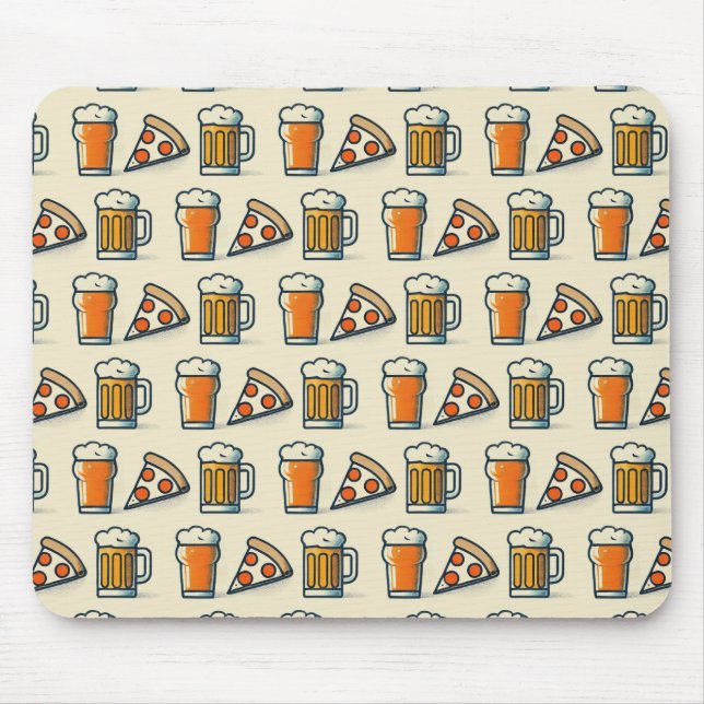 Whimsical Pizza and Beer Pattern Mouse Mat (Front)