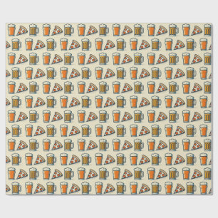 Whimsical Pizza and Beer Pattern Wrapping Paper