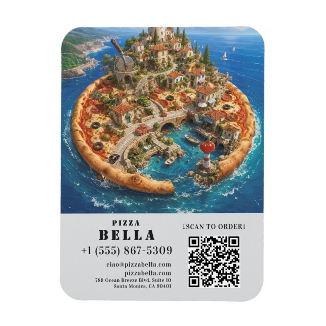 Whimsical Pizza Art Restaurant Flyer with QR Code Magnet (Vertical)