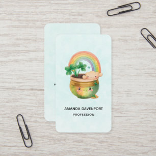 Whimsical Planter with Rainbow & Clover Business Card