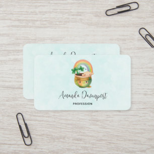 Whimsical Planter with Rainbow & Clover Business Card