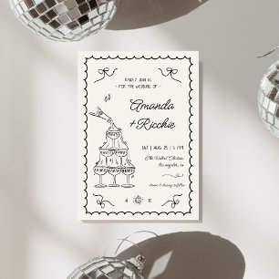 Whimsical Playful Champagne Tower Doodle Wedding Invitation