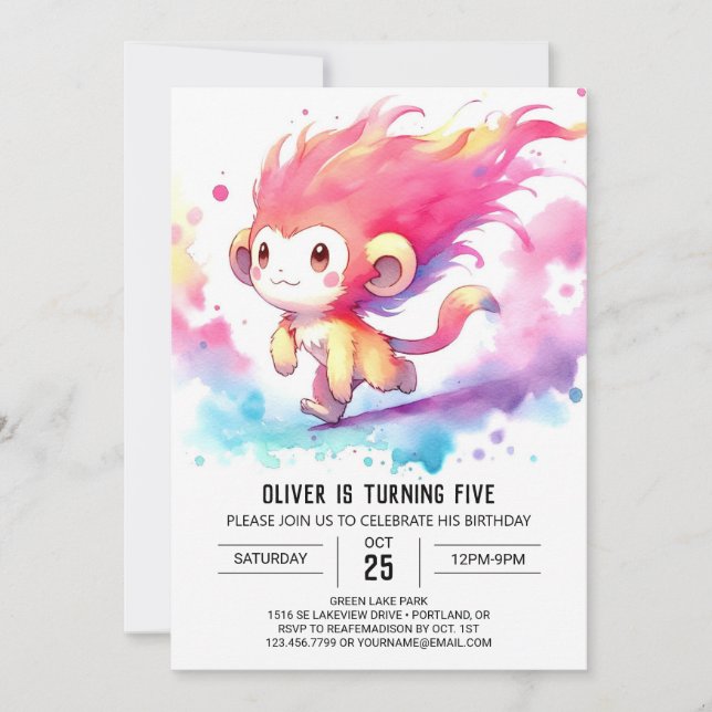 Whimsical Playful Monkey Birthday Invitation (Front)