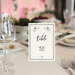 Whimsical Playful Retro Hand Drawn French Wedding Table Number