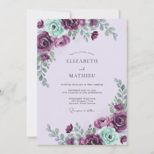 Whimsical Plum Mint Blossom Wedding Invitation