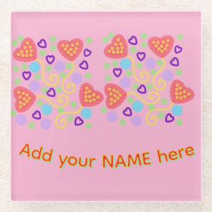 Whimsical Pointillism Heart Balloons with Confetti Glass Coaster