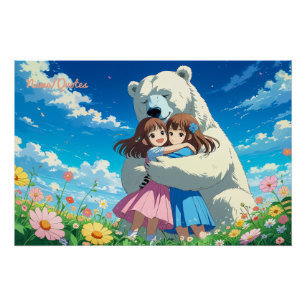 Whimsical Polar Bear and Children Illustration Poster