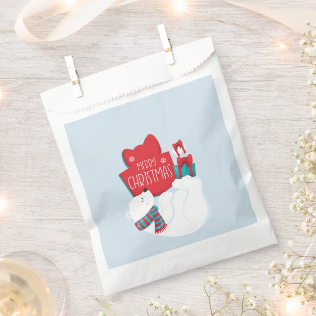 Whimsical Polar Bear and Presents Christmas Favour Bags (Clipped)