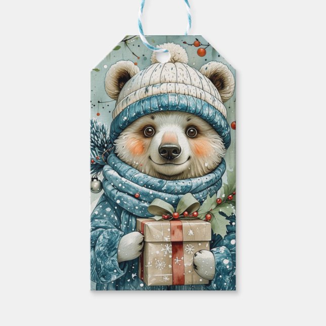 Whimsical Polar Bear Christmas  Gift Tags (Front)