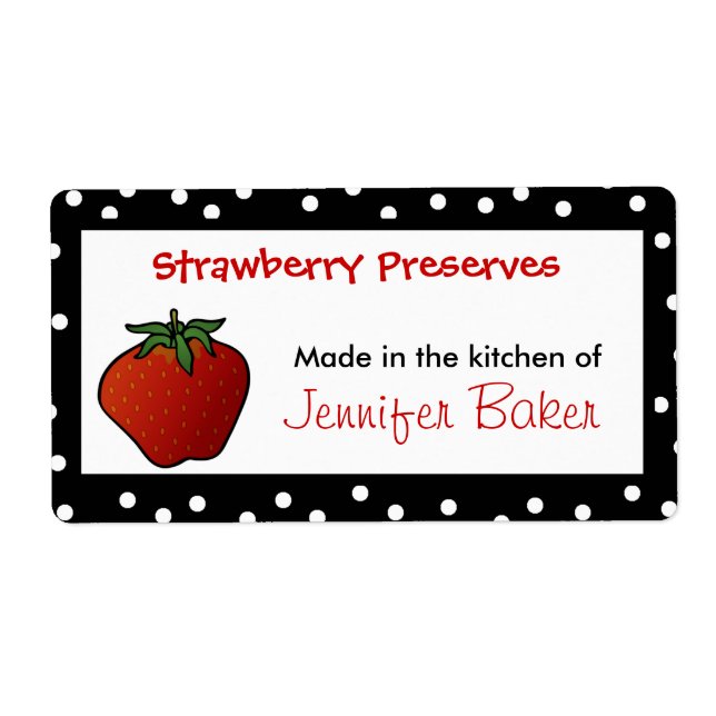 Whimsical Polka Dot and Strawberry Food Labels (Front)
