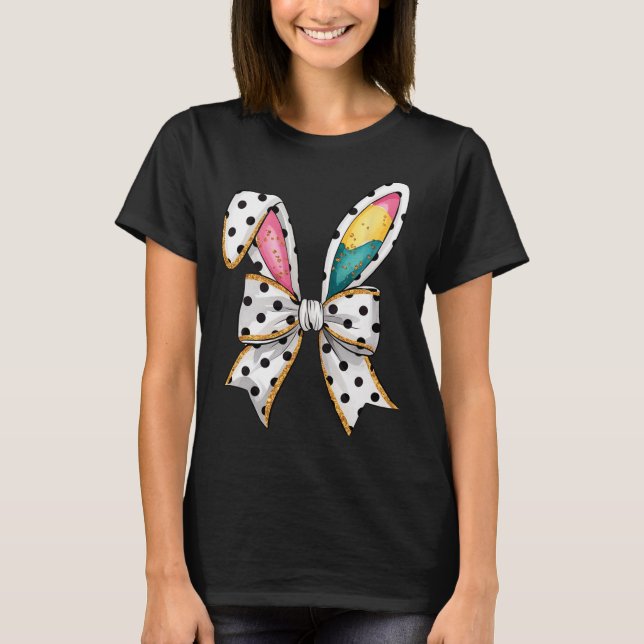 Whimsical Polka Dot Bow Ears Easter Sunday  T-Shirt (Front)