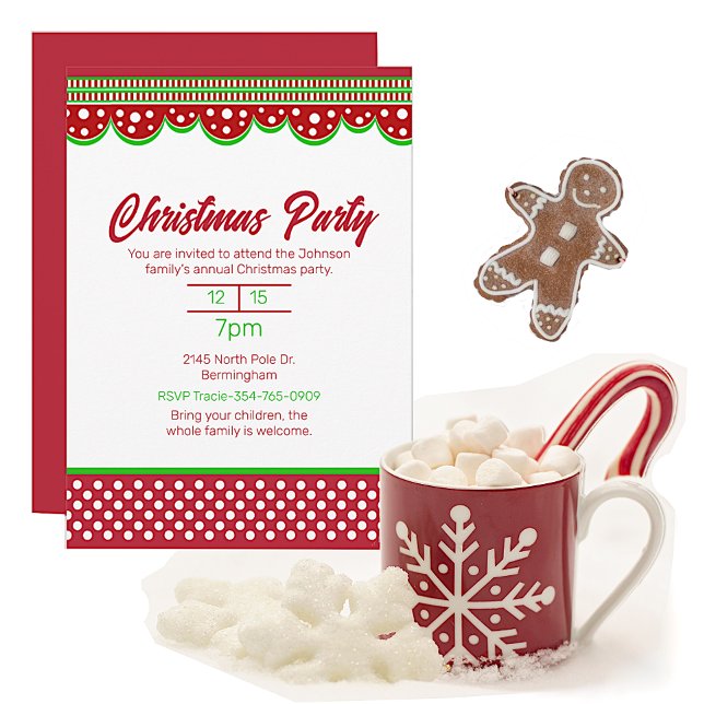 Whimsical Polka Dot Holiday Colours Christmas Part Invitation (Creator Uploaded)