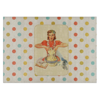 Whimsical Polka Dot Vintage Cook Cutting Board