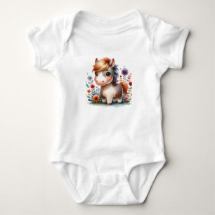 Whimsical Pony Illustration Kawaii Horse Design Baby Bodysuit