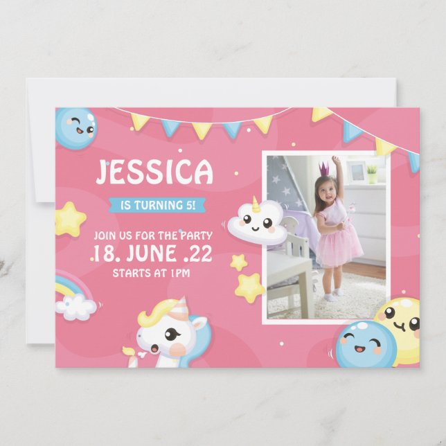 Whimsical Pony Pink Birthday Party Girl Pawty Note Card (Front)