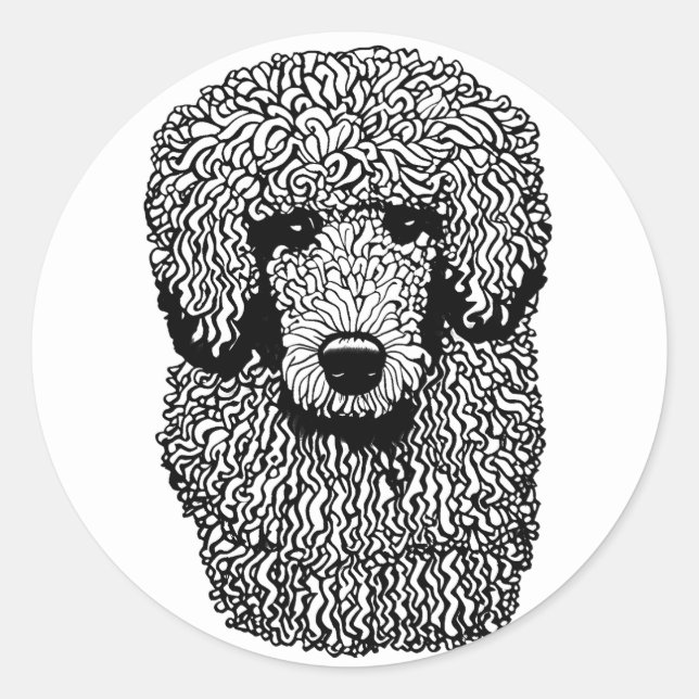 Whimsical Poodle Dog Head Animals Pets art Classic Round Sticker (Front)