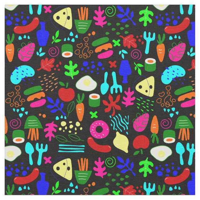 whimsical pop art fruit sushi  fabric (Close Up)