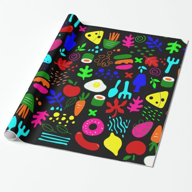 whimsical pop art fruit sushi  wrapping paper (Unrolled)